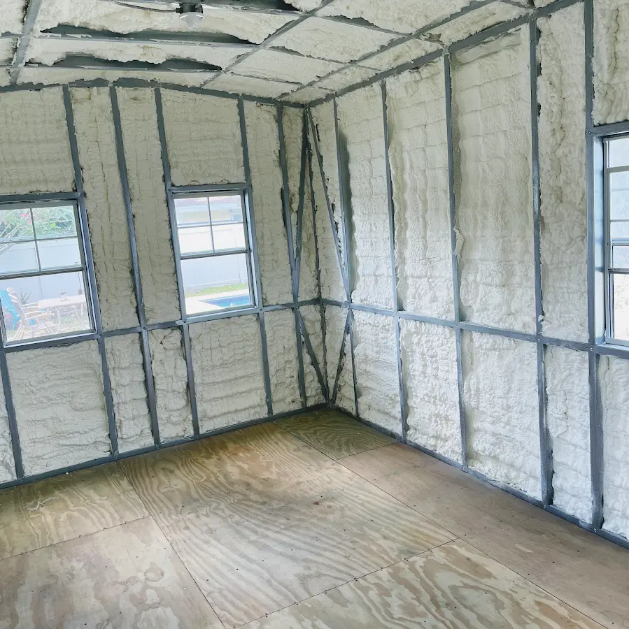 Closed-cell spray foam insulation applied to wall cavities in a residential project in Pompton Lakes